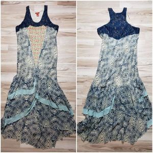 Sundance Tiered Bias Cut Lace Detail Boho Flapper Dress Silk Size Lg 12